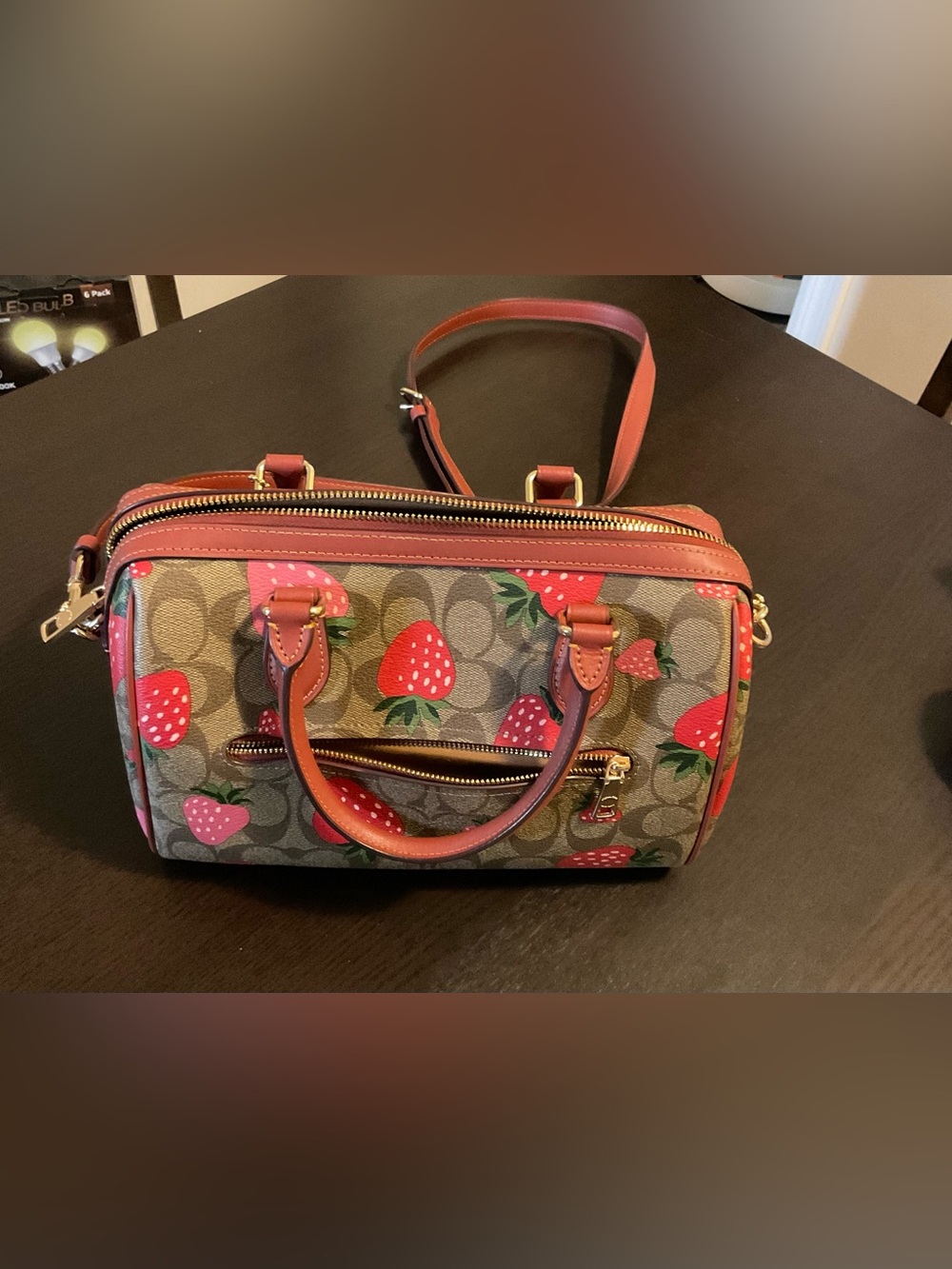 Coach Strawberry Print Signature Satchel in Pink and Red Trim - Picture 2 of 6